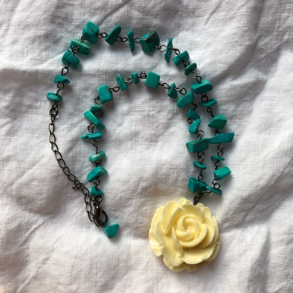 Turquoise and rose necklace